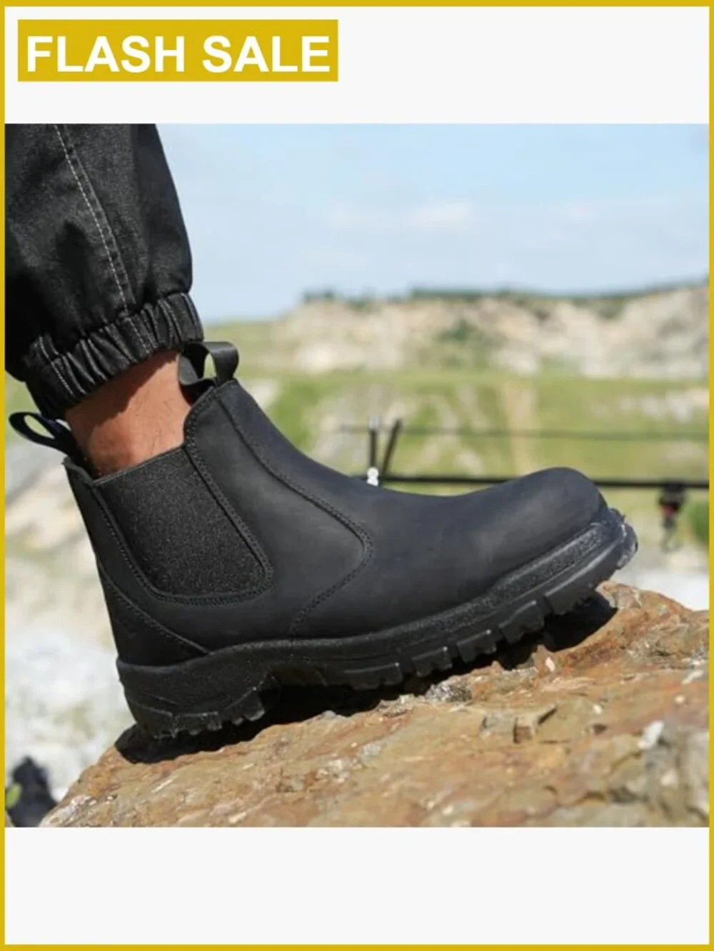 Slip on Work Boots Soft Toe Comfort Leather Abrasion Slip Resistant Chelsea